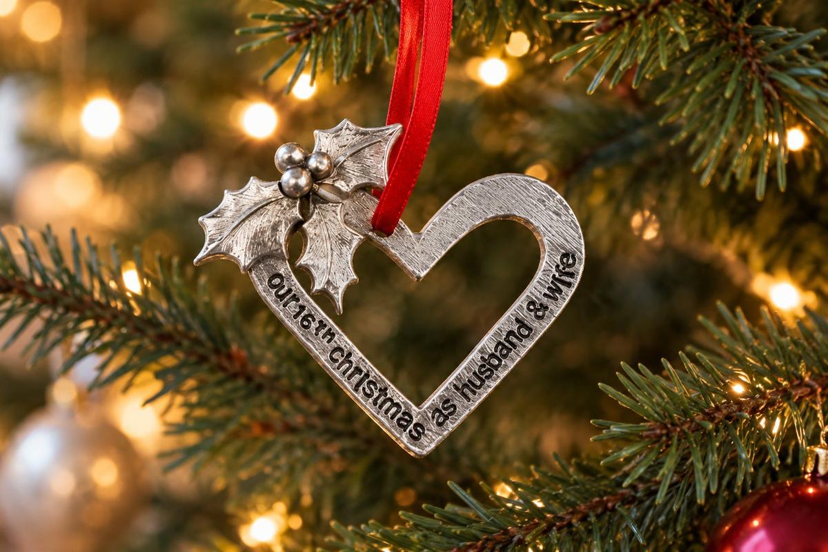 16 Year Anniversary Christmas Tree Ornament - Reads Our 16th Christmas as Husband & Wife