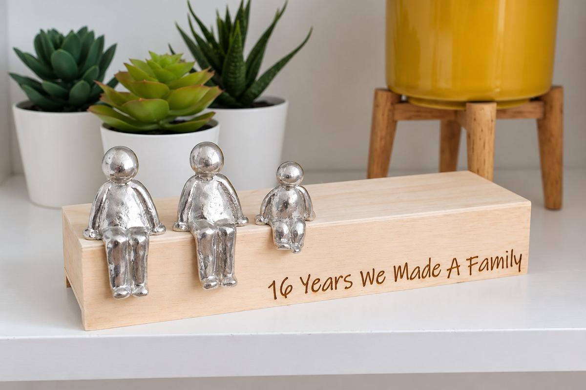 16 Years We Made a Family Sculpture Figurines - 16th Anniversary | Years 1 to 30 Available | Wooden Box Size & Grain Will Vary