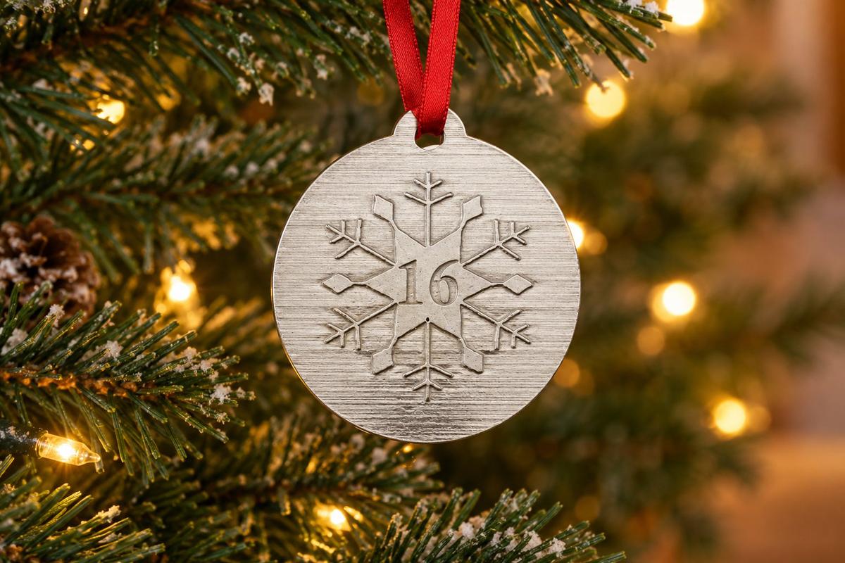 16th Christmas Snowflake Metal Decoration - 16th Anniversary Idea