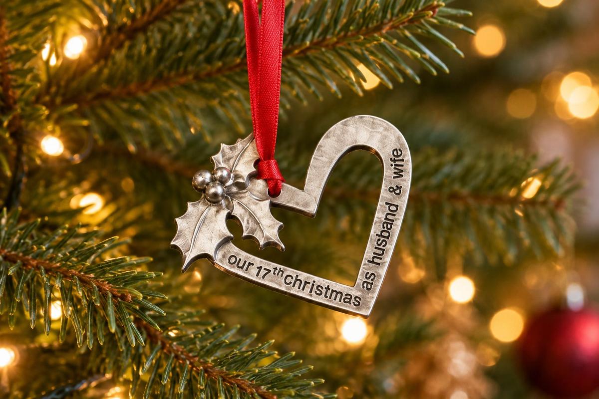 17 Year Anniversary Christmas Tree Ornament - Reads Our 17th Christmas as Husband & Wife