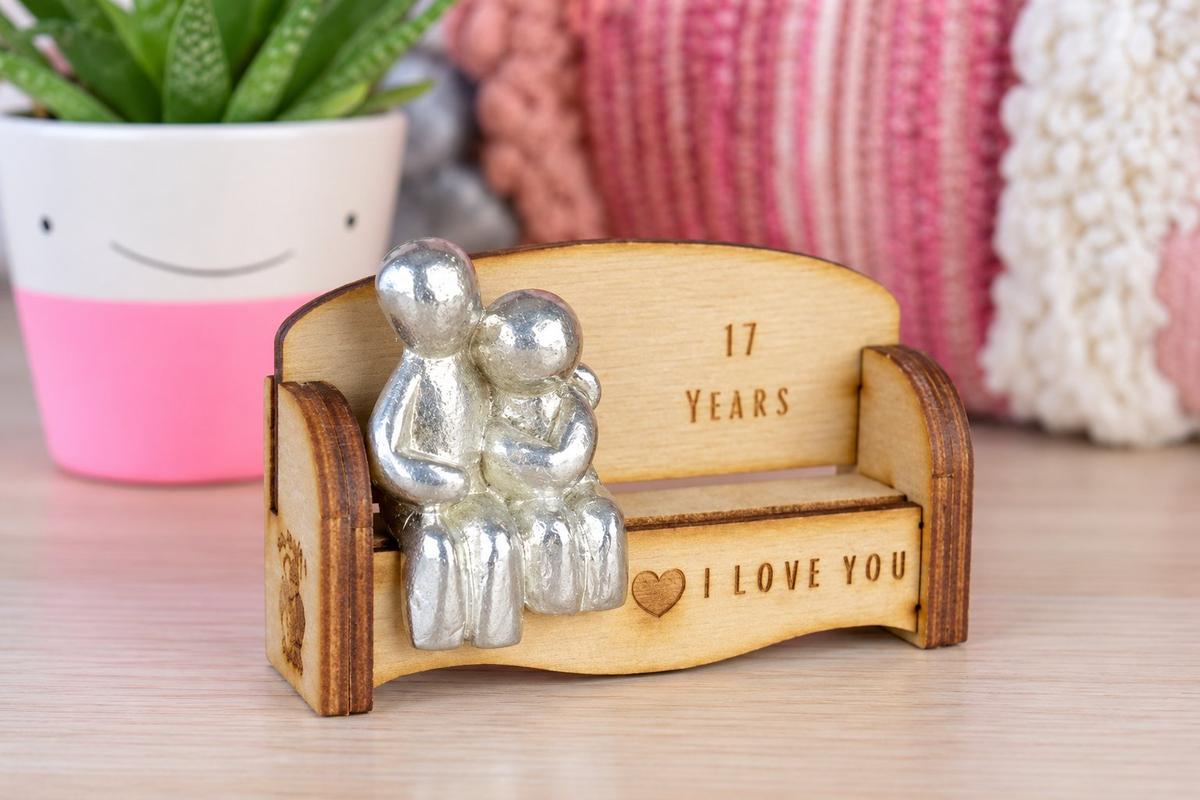 17 Years - Cuddling Couple on the Sofa | I Love You Gift | Wooden Sofa Bench | Part of the We Made a Family Range - Furniture anniversary
