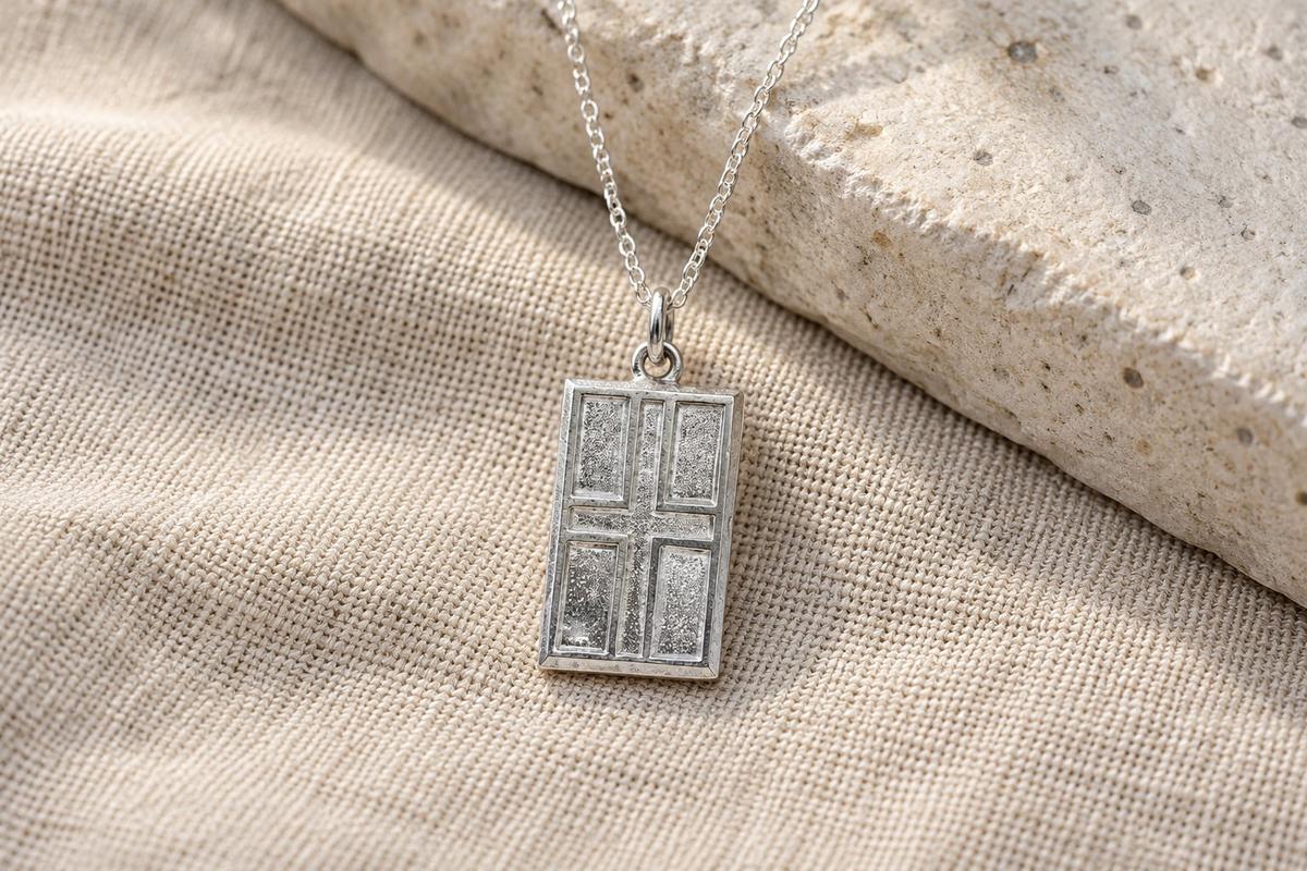 Tin Textured Flag Pendant Necklace – 10th Anniversary Gift, Pure Tin