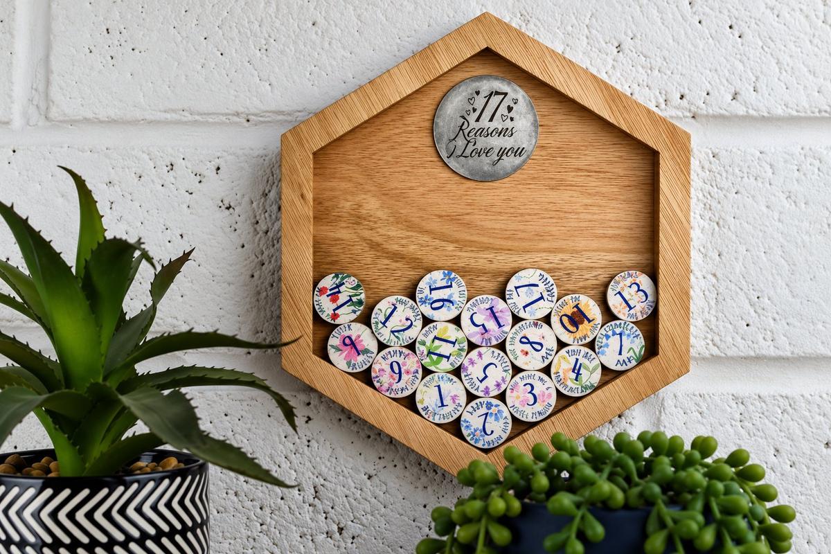 17th Anniversary 17 Reasons I Love You Wooden Wall Frame - Full Colour Love Tokens
