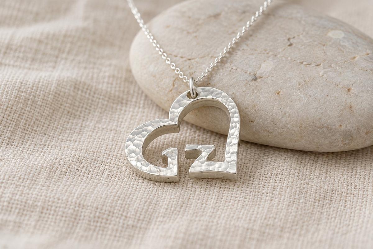 17th Anniversary Beaten Heart Pendant with Sterling Silver Chain