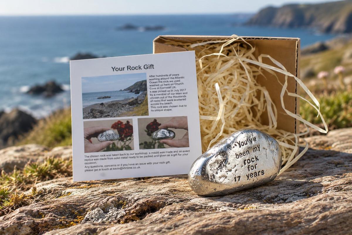 17th Anniversary Gift for Husband | 'You've Been My Rock' Engraved Metal Rock Ornament | 17 Year Furniture Anniversary Keepsake