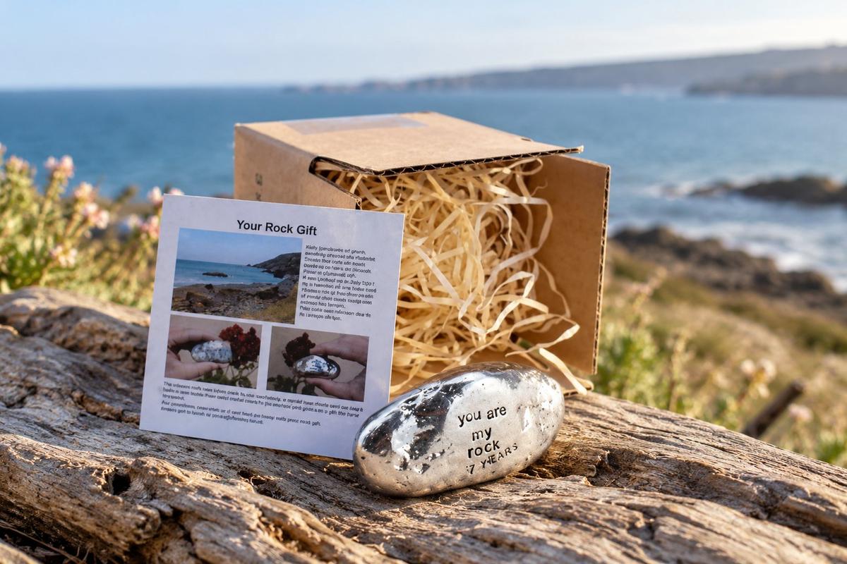 17 year anniversary gift — solid polished metal 'You Are My Rock' keepsake engraved 'you are my rock 17 years', supplied in card gift box with story leaflet