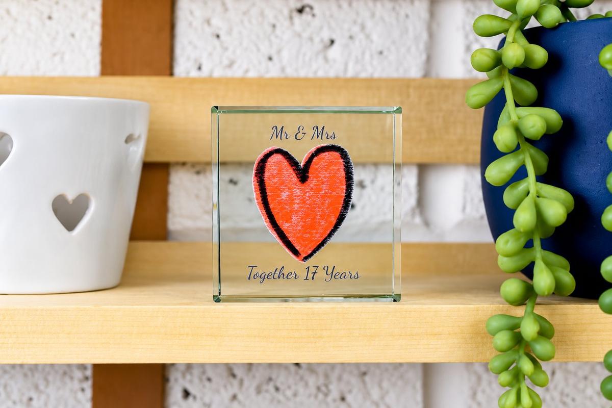 17th Year Anniversary Glass Trophy For Husband Or Wife