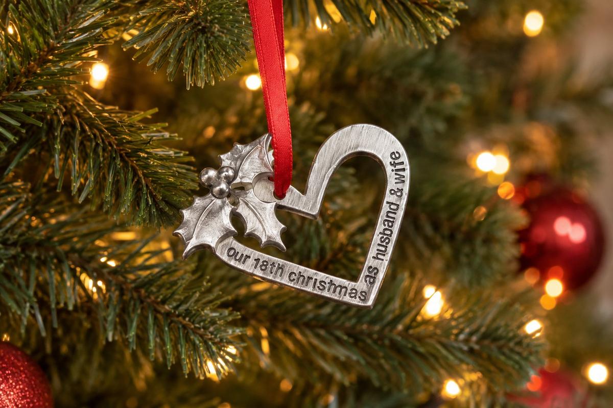 18 Year Anniversary Christmas Tree Ornament - Reads Our 18th Christmas as Husband & Wife