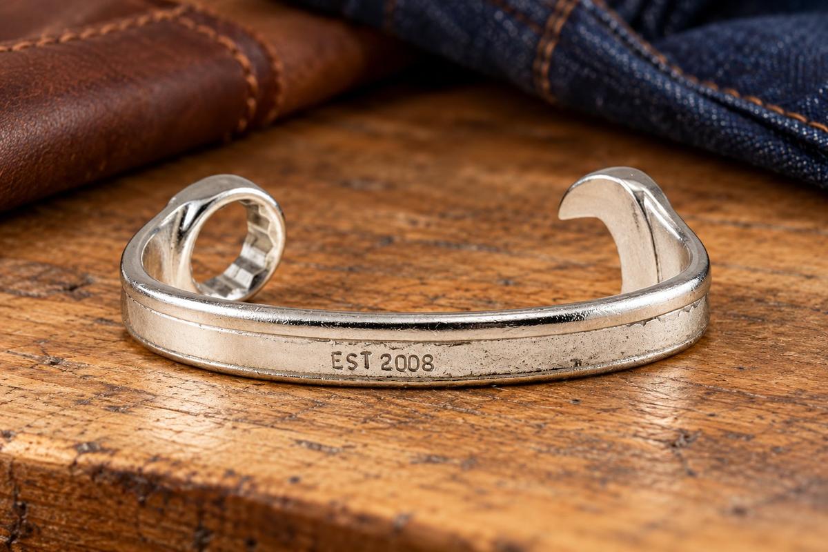 18 Year Anniversary Established 2008 Spanner Wrench Bangle Bracelet - Stamped with EST 2008