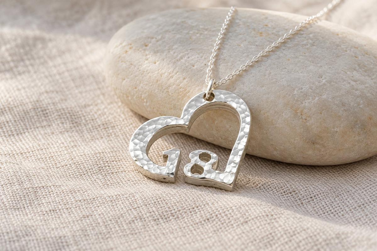 18th Anniversary Beaten Heart Pendant with Sterling Silver Chain