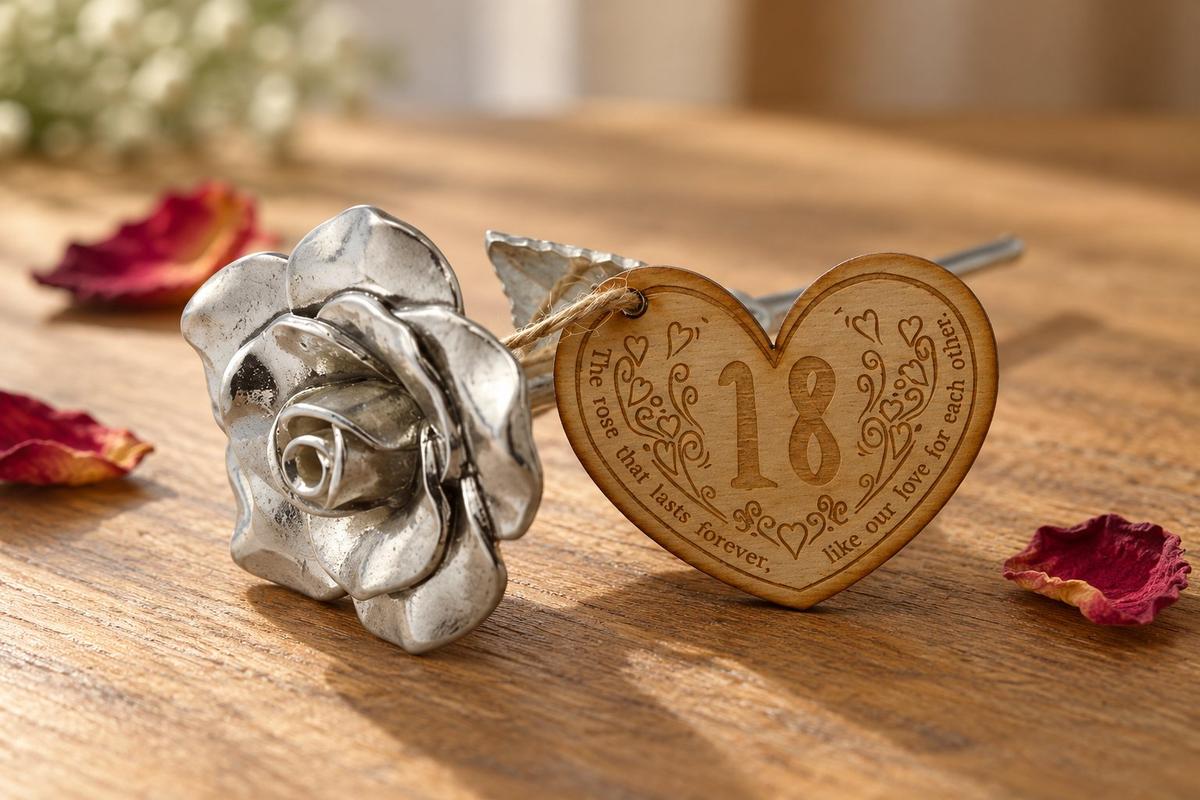 18th Anniversary Forever Rose with Wooden Token