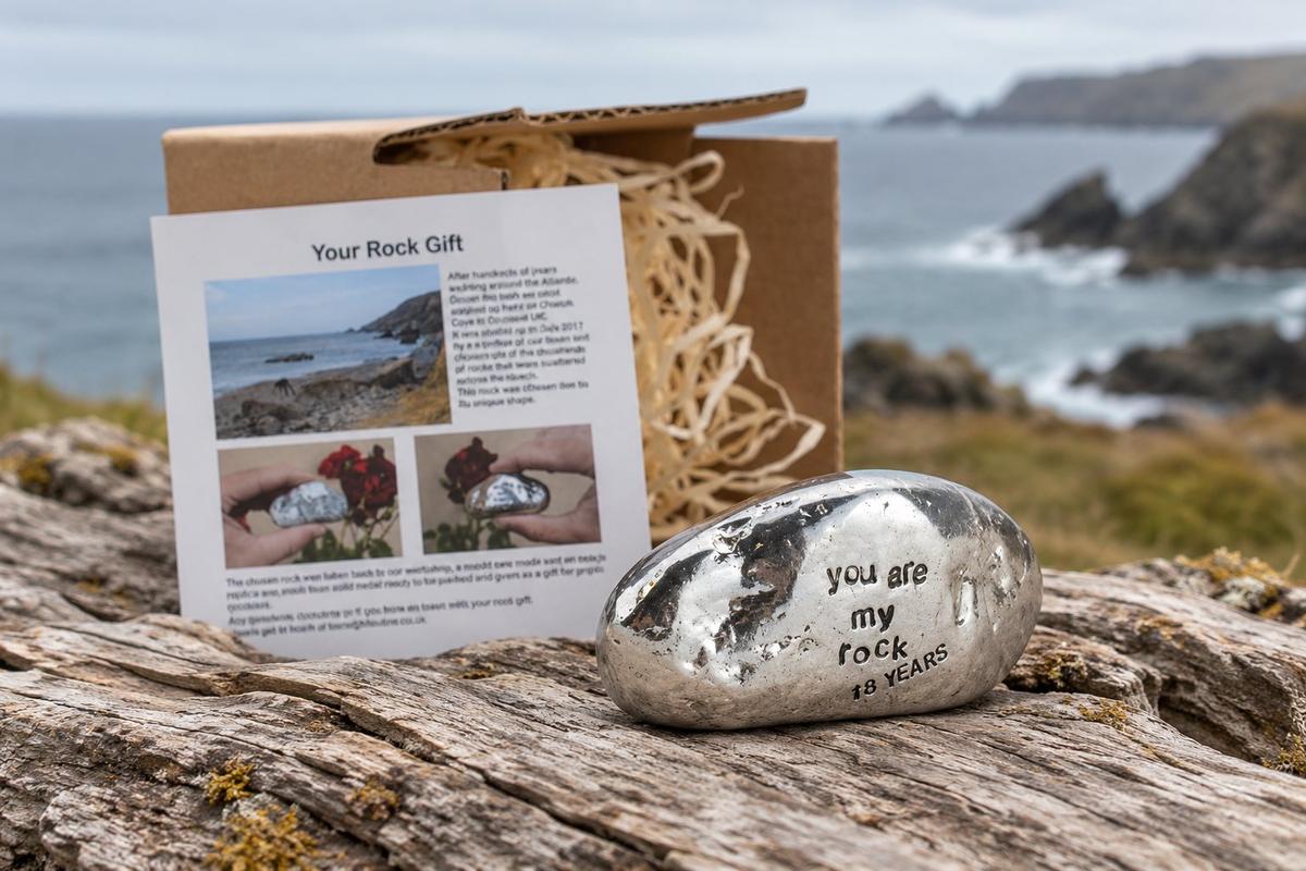 18 year anniversary gift — solid polished metal 'You Are My Rock' engraved with '18 YEARS'