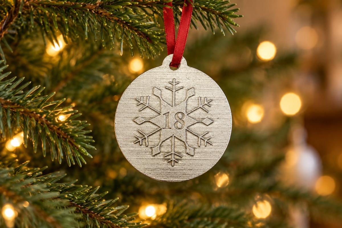 18th Christmas Snowflake Metal Decoration - 18th Anniversary Idea