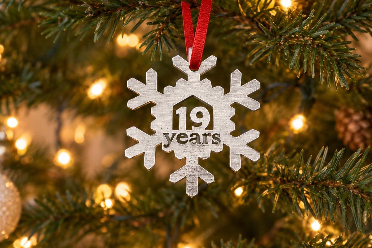 19 Year Cut Out Metal Snowflake Christmas Tree Hanging Decoration - 19th Wedding Anniversary