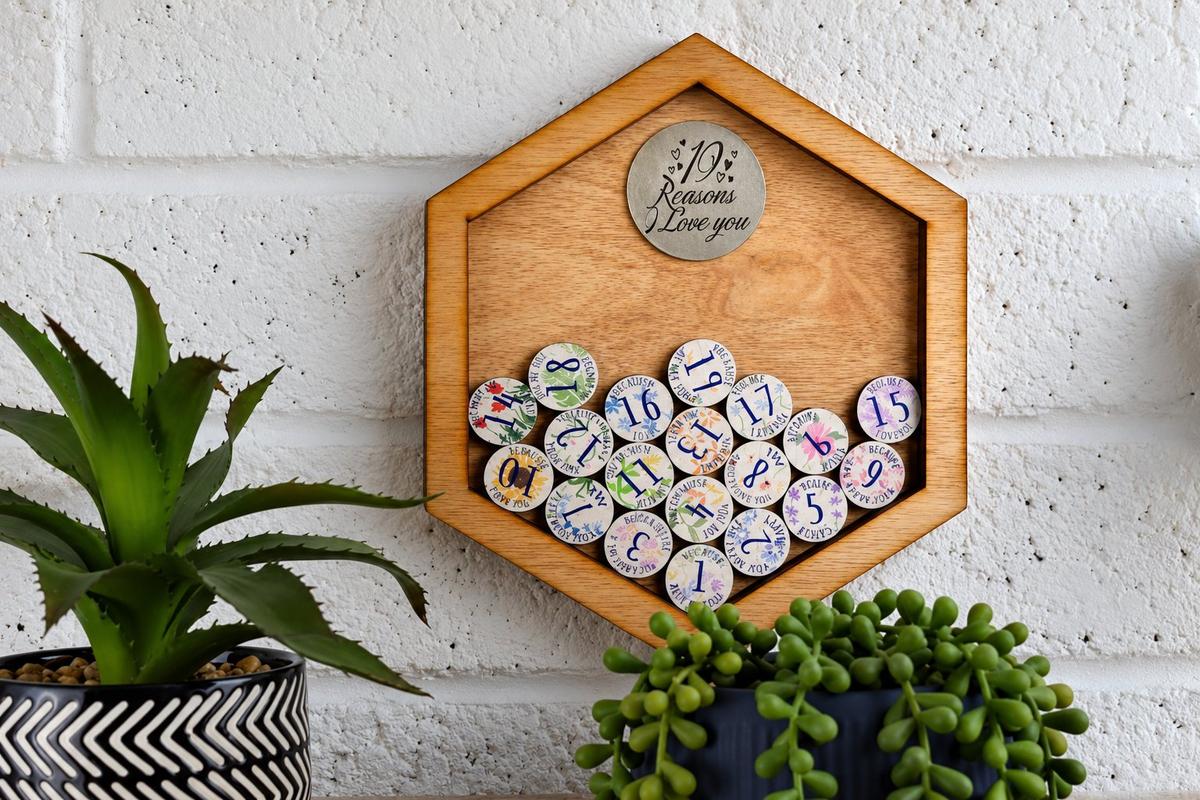 19th Anniversary 19 Reasons I Love You Wooden Wall Frame - Full Colour Love Tokens