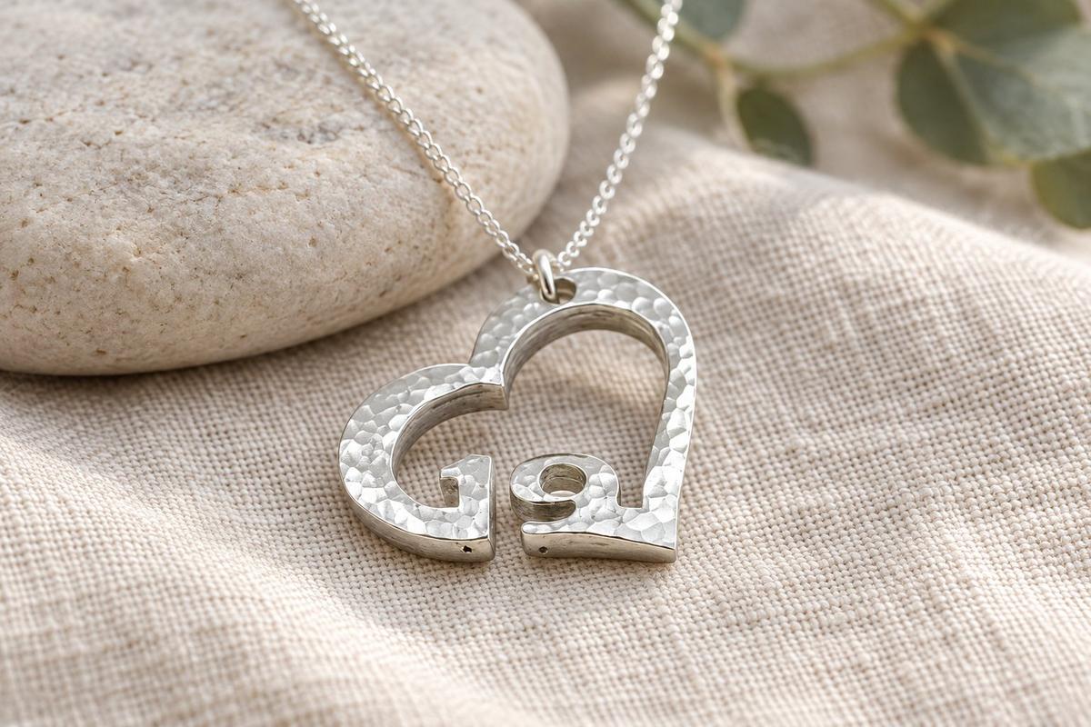 19th Anniversary Beaten Heart Pendant with Sterling Silver Chain