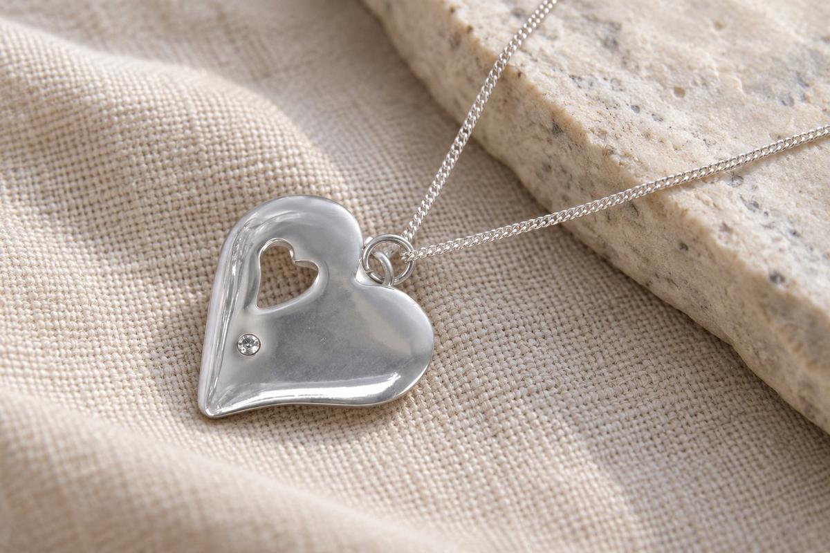 10th Wedding Anniversary Gift for Women - 100% Pure Tin And Diamond Heart Pendant