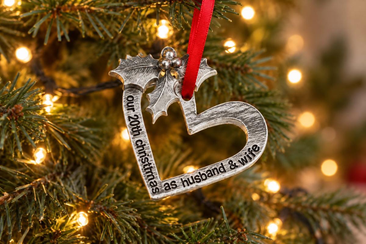 20 Year Anniversary Christmas Tree Ornament - Reads Our 20th Christmas as Husband & Wife