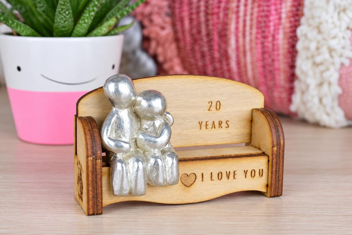 20 Years - Cuddling Couple on the Sofa | I Love You Gift | Wooden Sofa Bench | Part of the We Made a Family Range