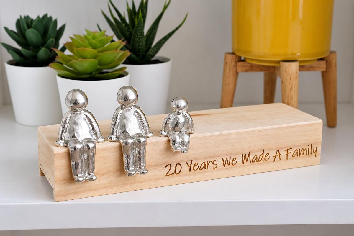 20 Years We Made a Family Sculpture Figurines - 20th Anniversary | Years 1 to 30 Available | Wooden Box Size & Grain Will Vary.