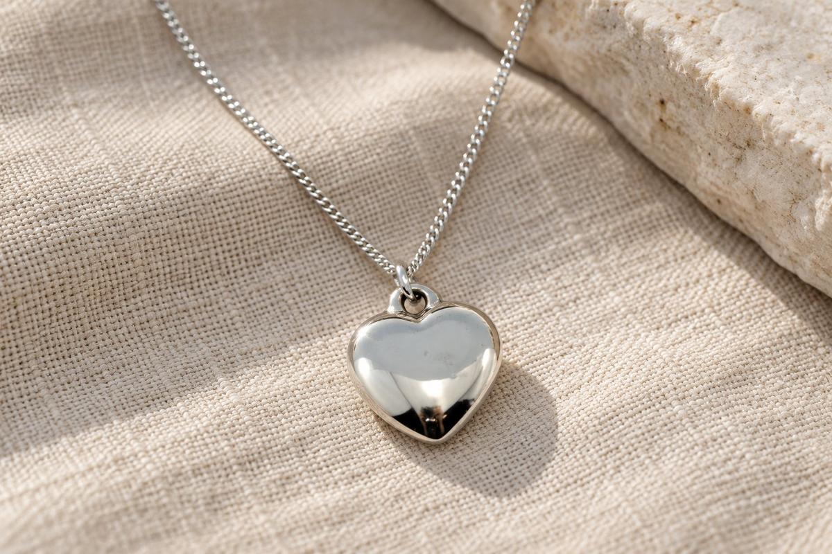 Polished Bronze Heart Pendant – Sterling Silver Chain, 8th Anniversary Gift