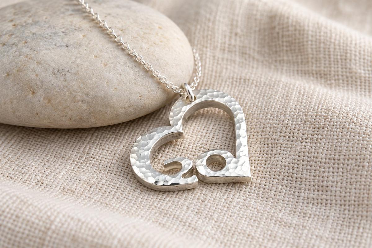 20th Anniversary Beaten Heart Pendant with Sterling Silver Chain