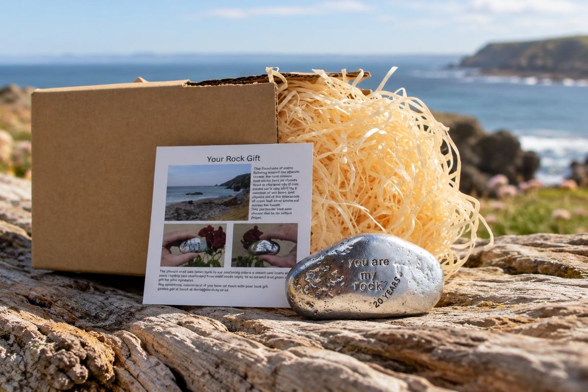 20th Anniversary You Are My Rock Gift Idea - Solid Metal Heavy Polished Rock Gift for 20 Year Anniversary