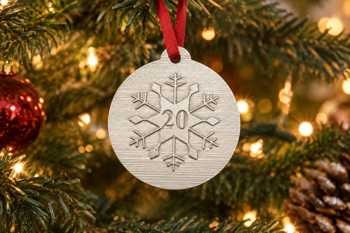 20th Christmas Snowflake Metal Decoration - 20th Anniversary Idea