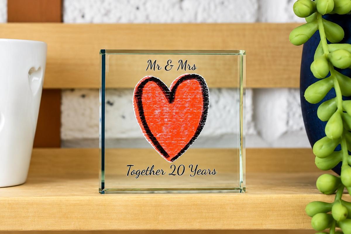 20th Year Anniversary Glass Trophy For Husband Or Wife