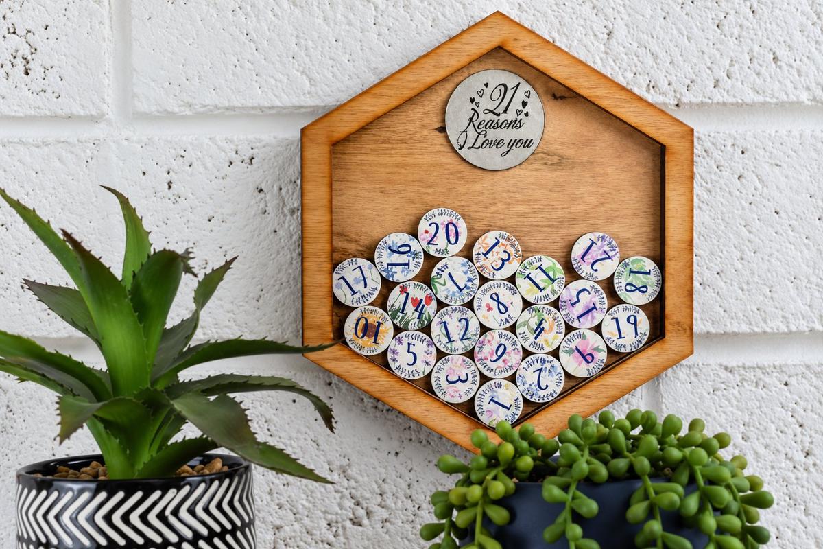 21st Anniversary 21 Reasons I Love You Wooden Wall Frame - Full Colour Love Tokens