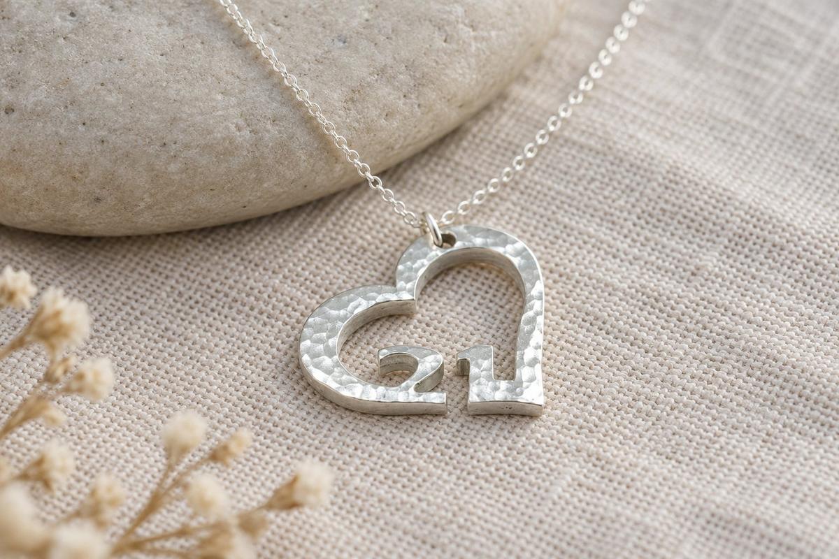 21st Anniversary Beaten Heart Pendant with Sterling Silver Chain