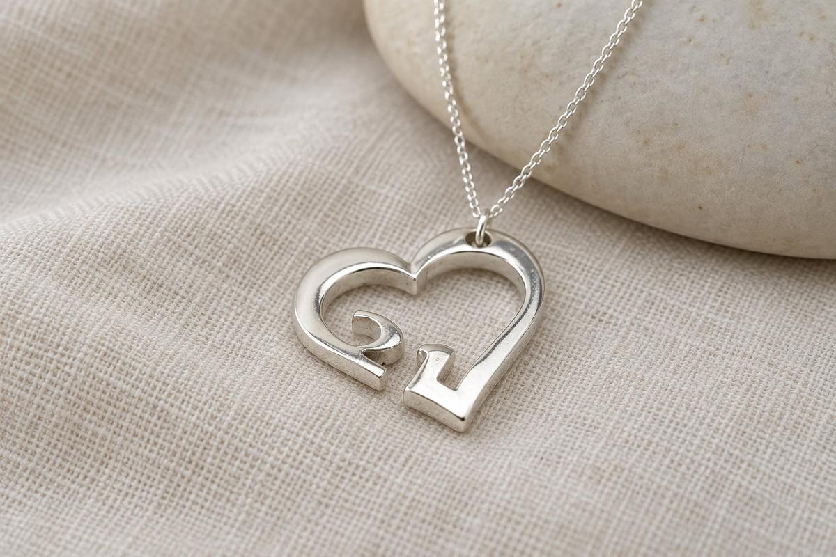 21st wedding anniversary gift for wife — handmade tin heart pendant on sterling silver chain