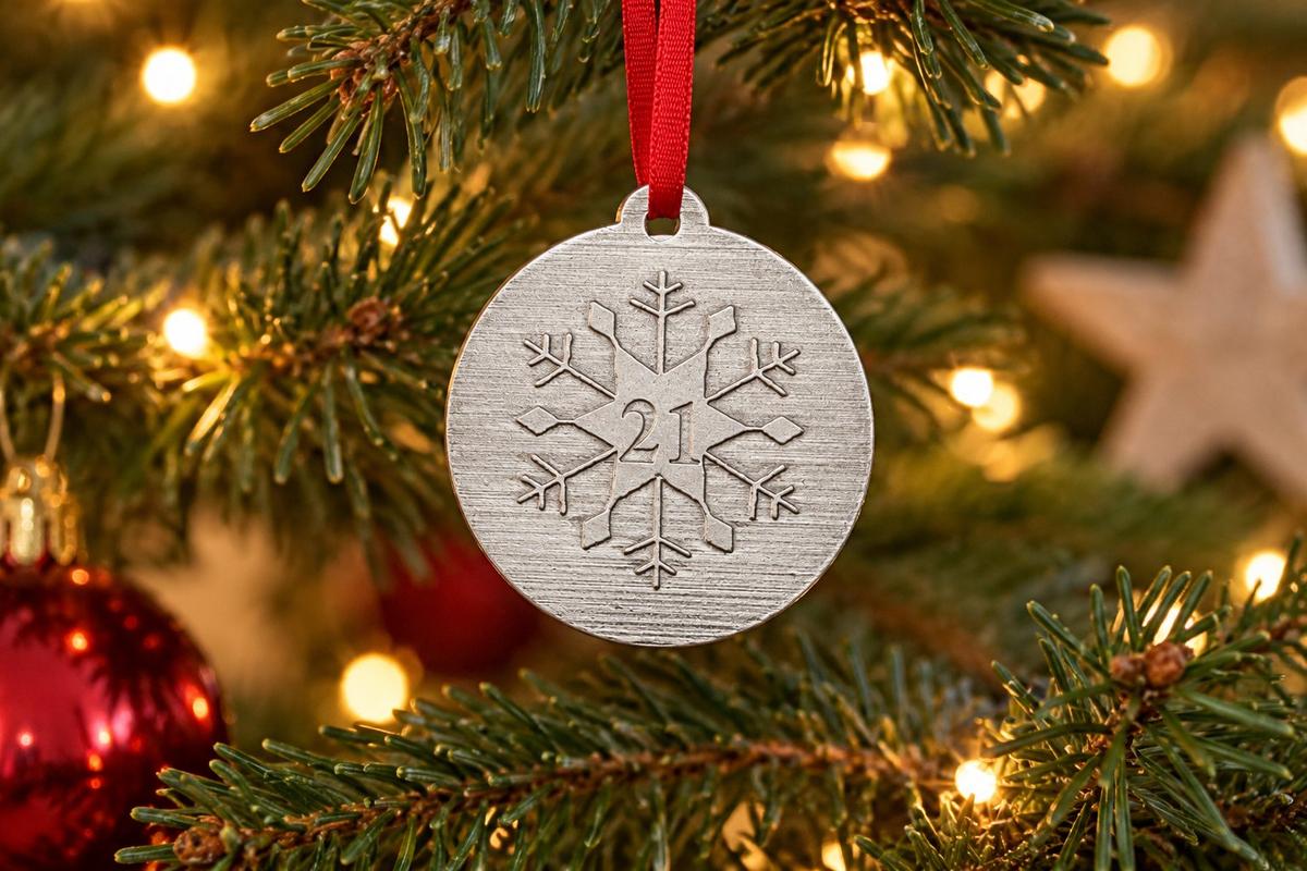 21st Christmas Snowflake Metal Decoration - 21st Anniversary Idea