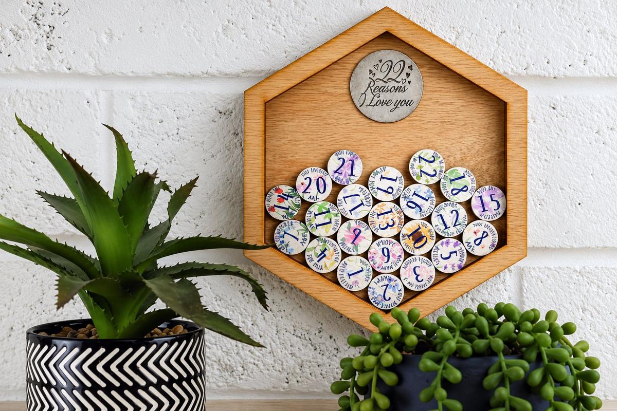 22nd Anniversary 22 Reasons I Love You Wooden Wall Frame - Full Colour Love Tokens