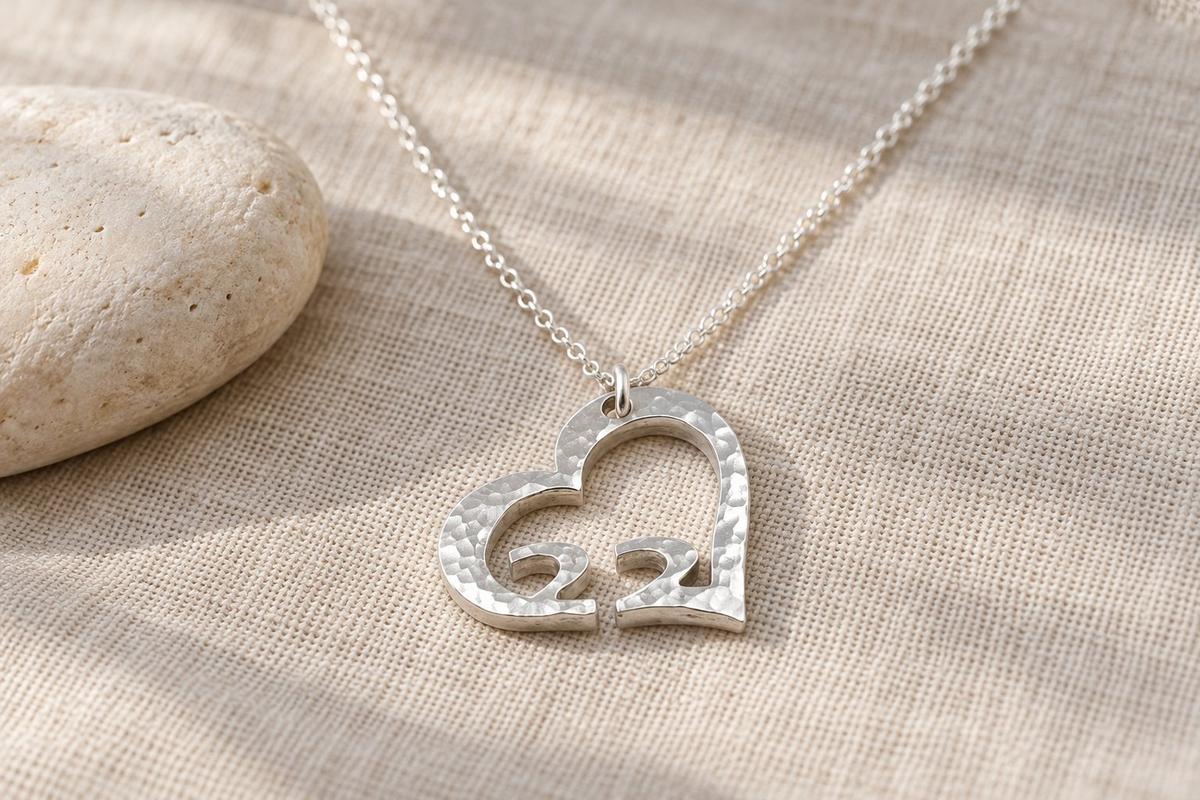 22nd Anniversary Beaten Heart Pendant with Sterling Silver Chain