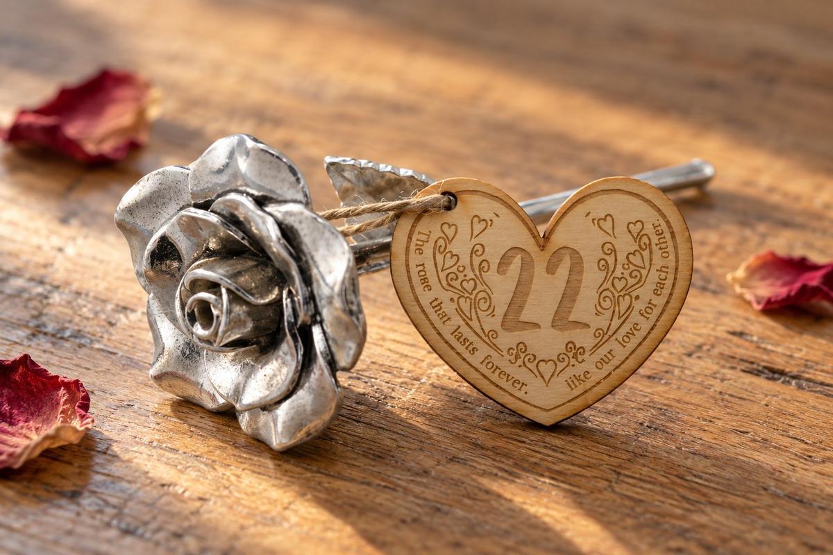 22nd Anniversary Forever Rose with Wooden Token