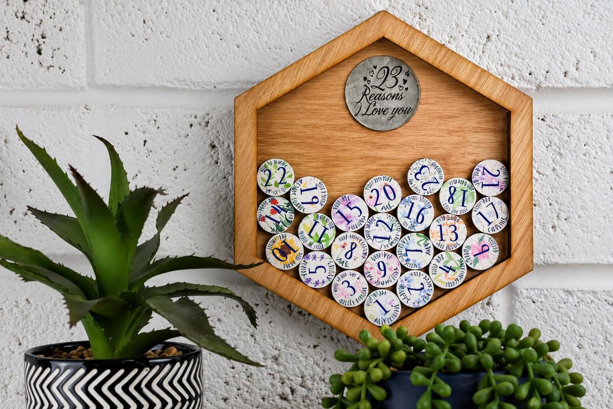23rd Anniversary 23 Reasons I Love You Wooden Wall Frame - Full Colour Love Tokens