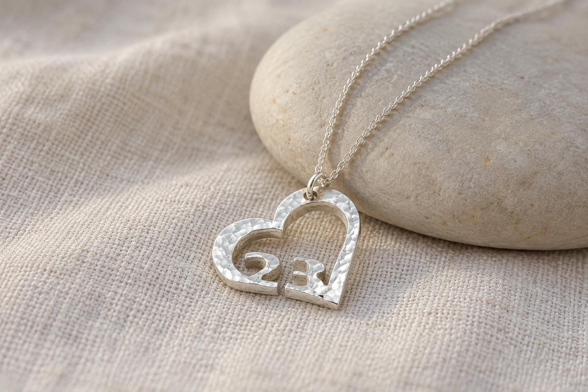 23rd Anniversary Beaten Heart Pendant with Sterling Silver Chain