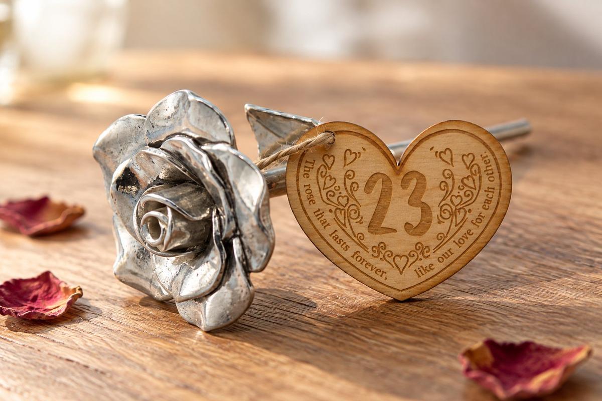 23rd Anniversary Forever Rose with Wooden Token