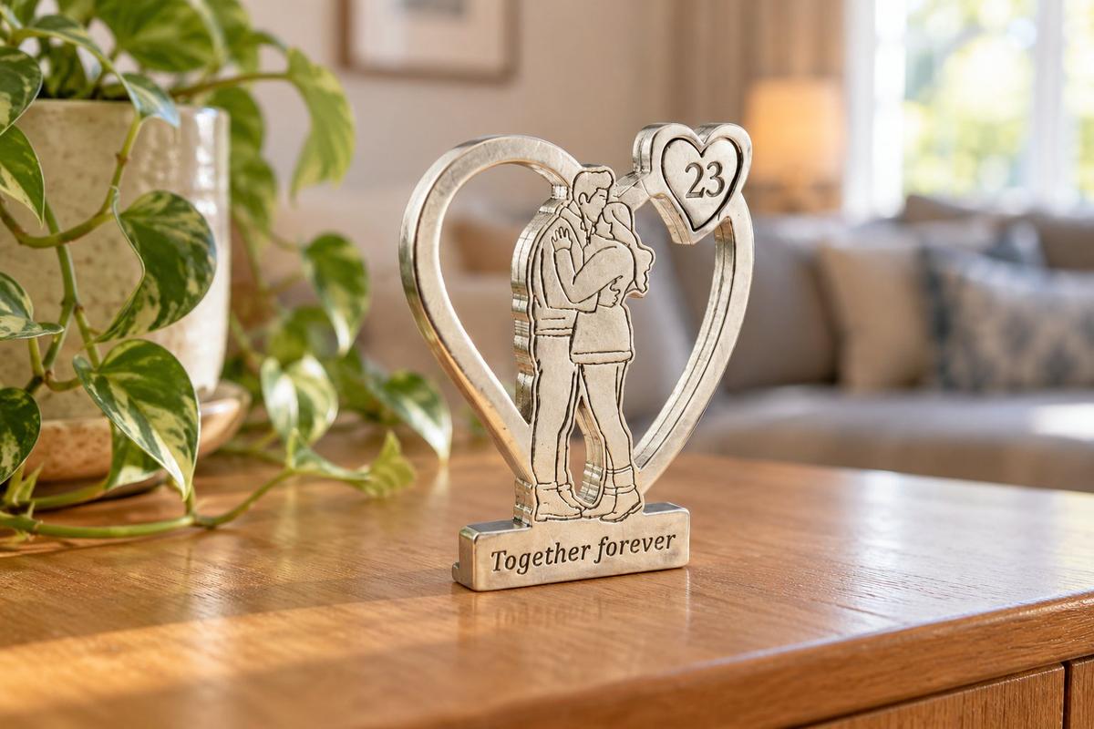 23rd Anniversary Gift for Couples | 'Together Forever' Hugging Family Tin Sculpture | 23 Year Silver Plate Anniversary, UK