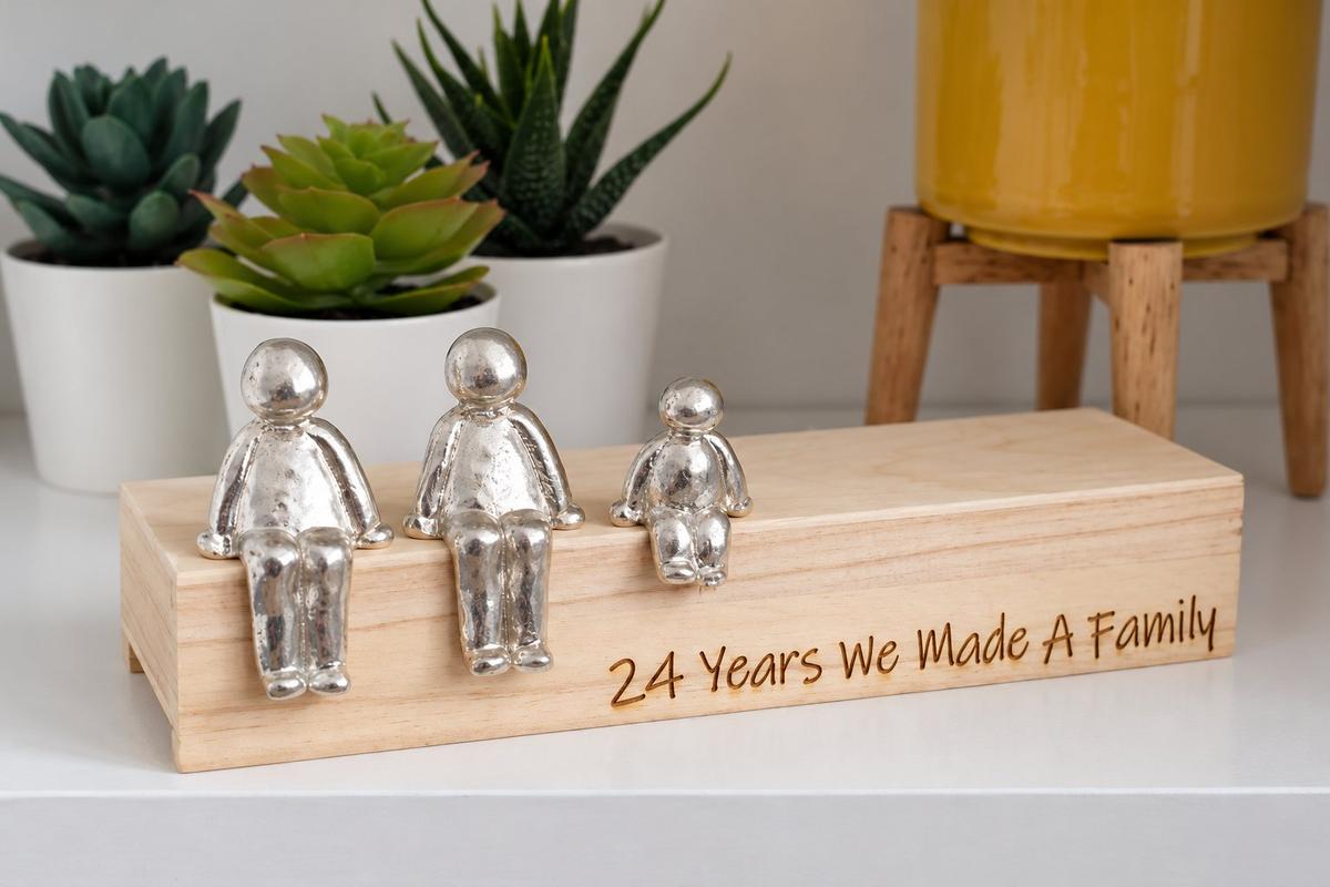 24 Years We Made a Family Sculpture Figurines - 24th Anniversary | Years 1 to 30 Available | Wooden Box Size & Grain Will Vary