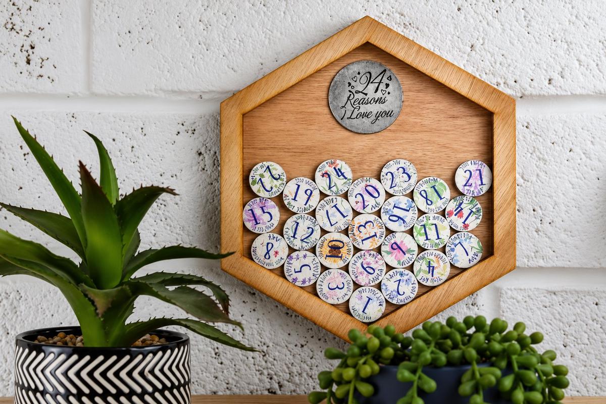 24th Anniversary 24 Reasons I Love You Wooden Wall Frame - Full Colour Love Tokens