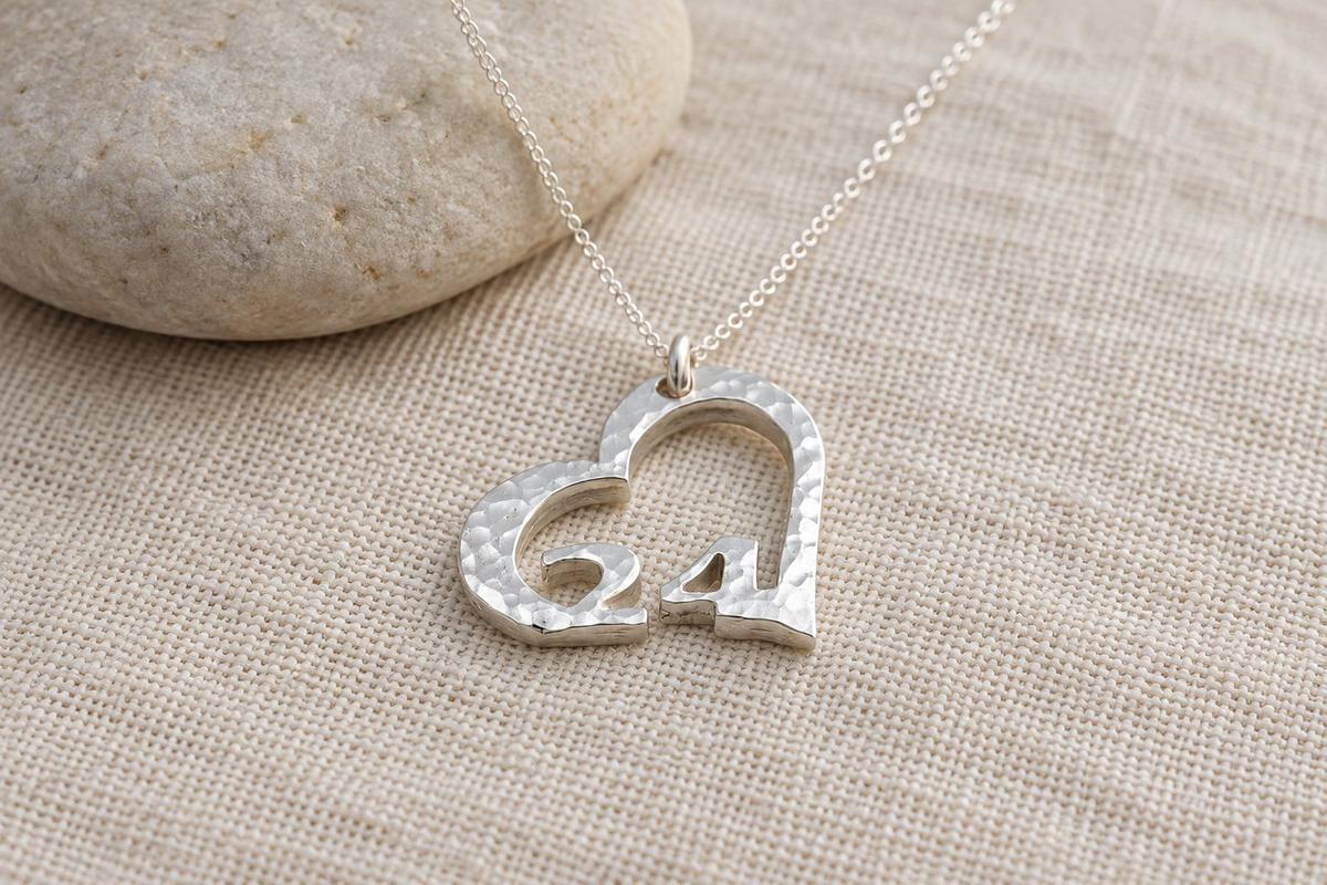 24th Anniversary Beaten Heart Pendant with Sterling Silver Chain