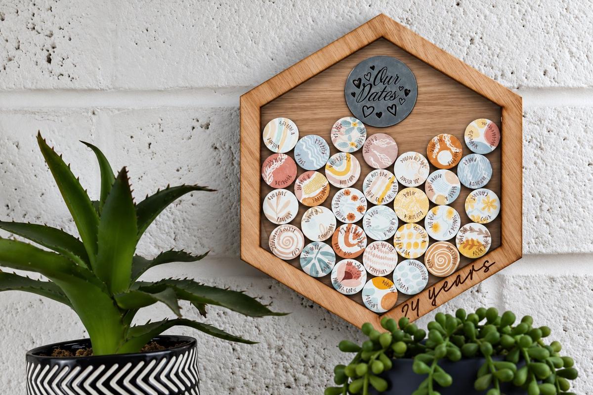 24th Anniversary Date Night Tokens Hanging Frame - Interactive idea for Him or Her (datenightframe24)