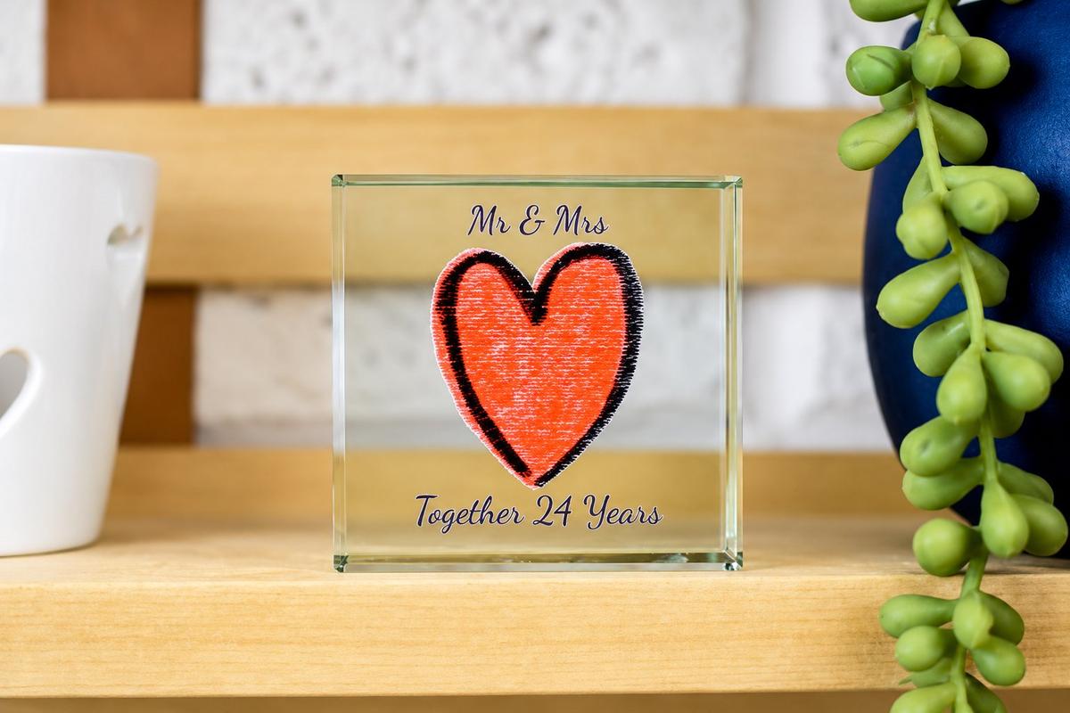 24th Year Anniversary Glass Trophy For Husband Or Wife