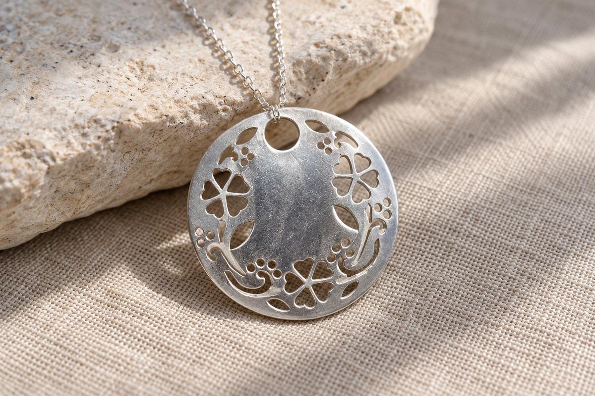 Tin Cut Out Flower Pendant Necklace (Large) – 10th Anniversary Gift, Pure Tin