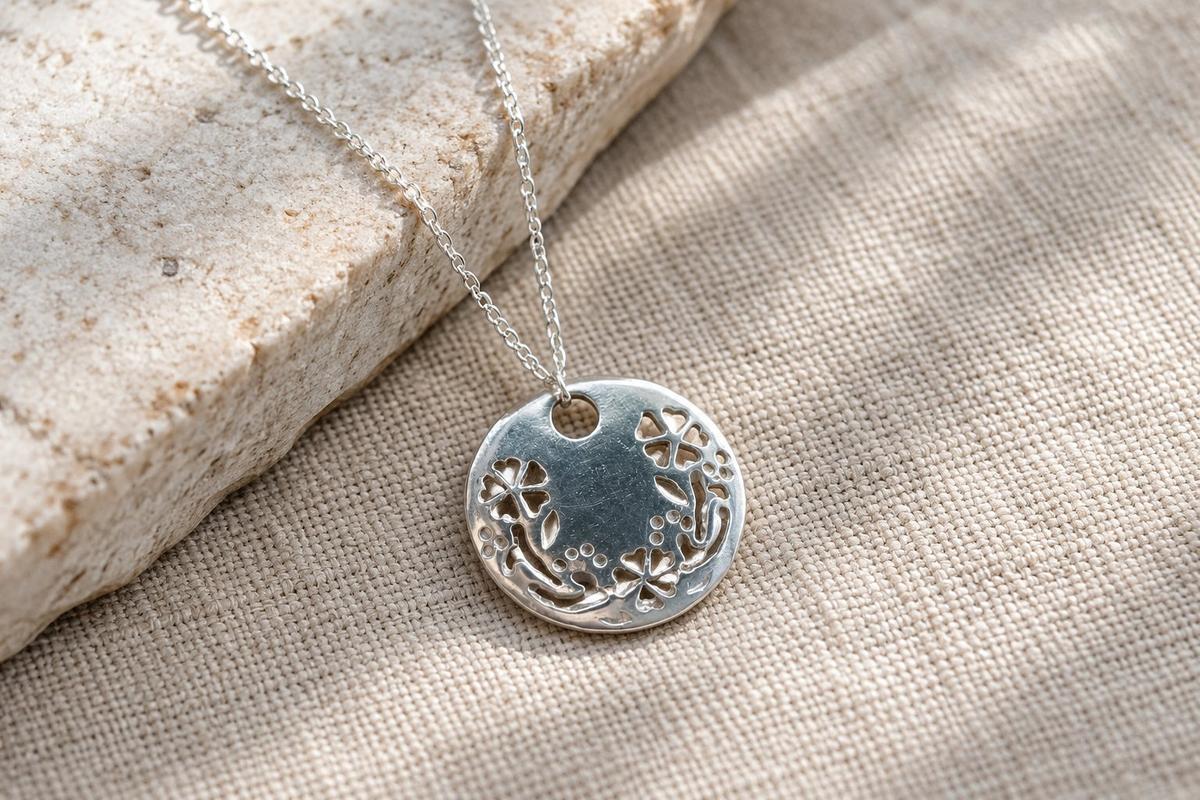 Tin Cut Out Flower Pendant Necklace. (Small). – 10th Anniversary Gift, Pure Tin