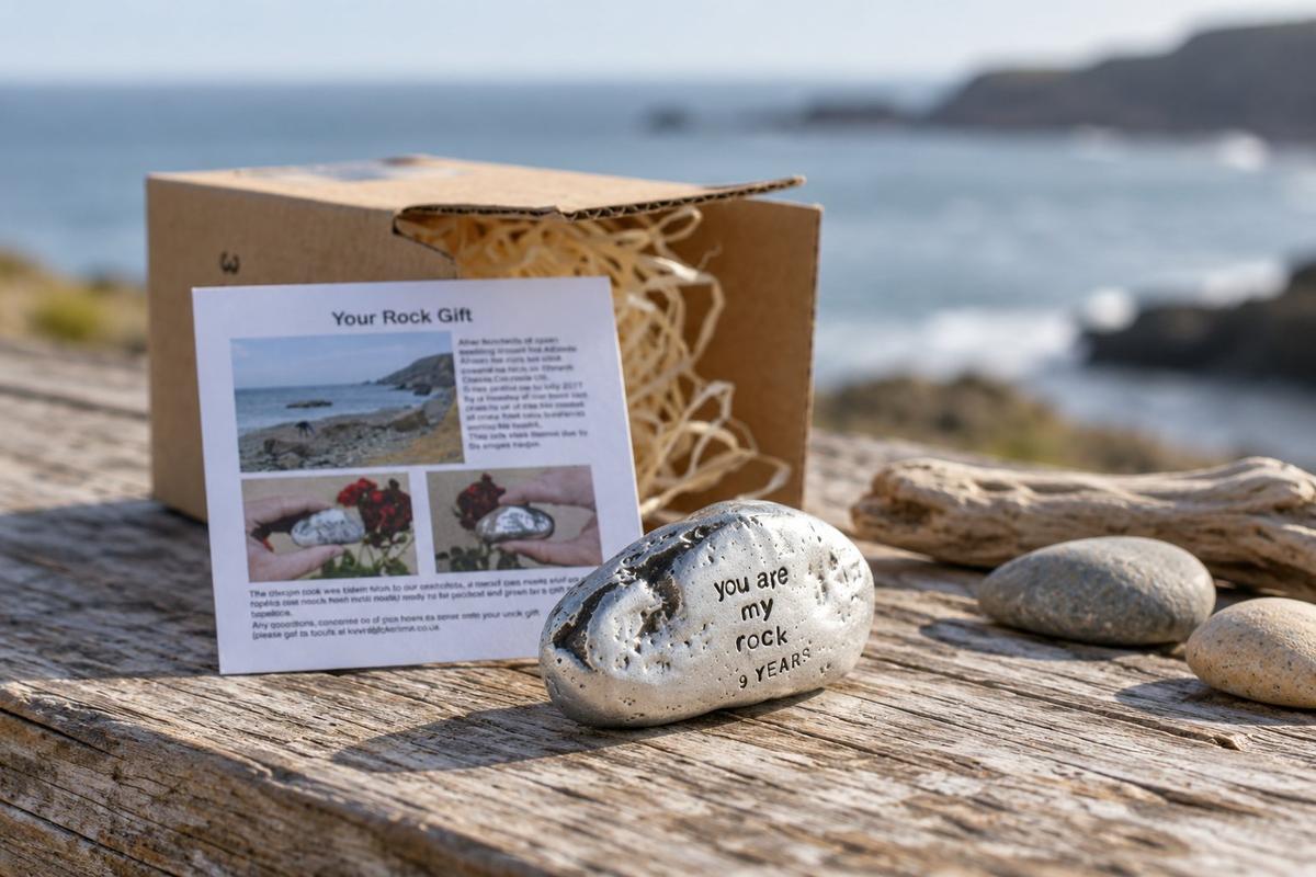 9th Anniversary You Are My Rock Gift Idea - Solid Metal Heavy Polished Rock Gift for 9 Year Anniversary