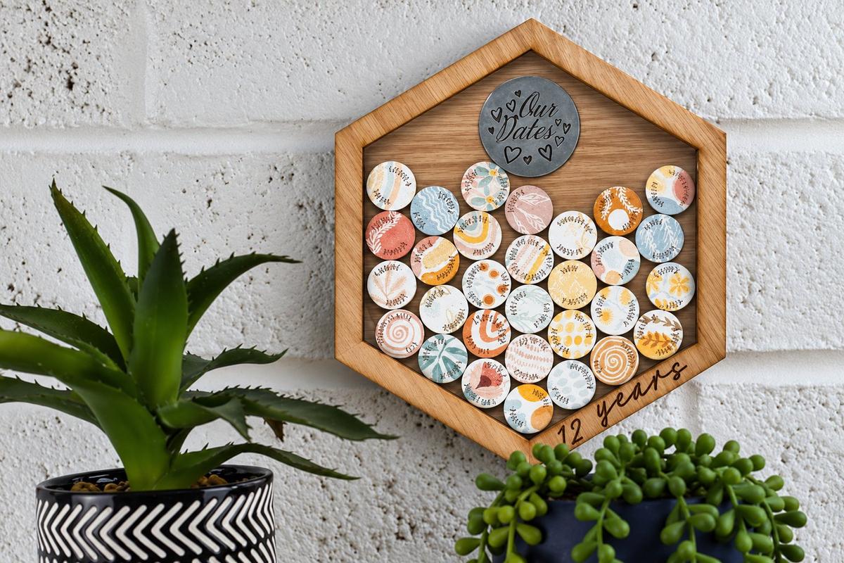 12 Year Anniversary Date Night Hanging Frame with 30 Tokens (datenightframe12)