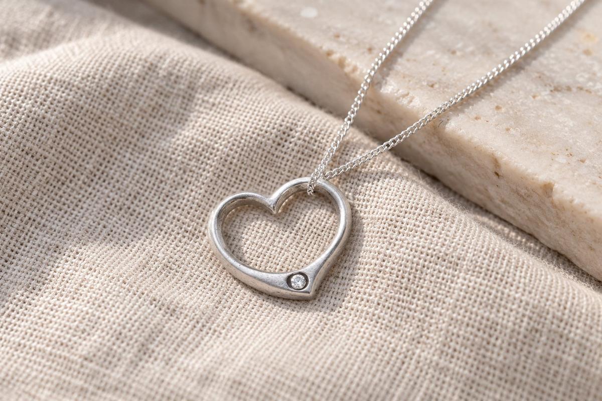 10th Anniversary Gift for Wife | Fine Tin & Diamond Open Heart Pendant | 10 Year Tin Wedding Anniversary Necklace, Handmade UK